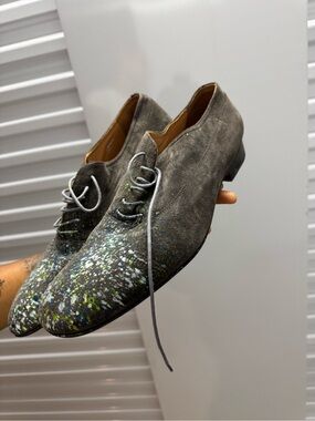Maison Martin Margiela Gray Suede Oxfords with Multicolor Speckle